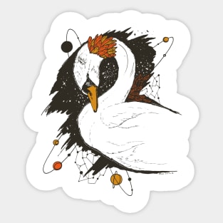 White and Orange Swan Among The Stars Sticker